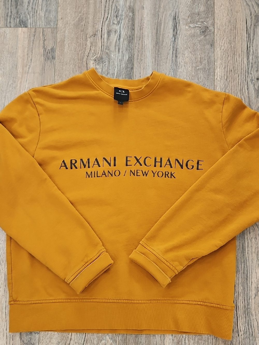 Armani Exchange Womens Golden Mustard Sweatshirt Logo Crewneck Sweater - Picture 1 of 4
